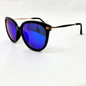 Retro Black & Gold Round Sunglasses Rainbow Mirrored Polarized Lens ES497